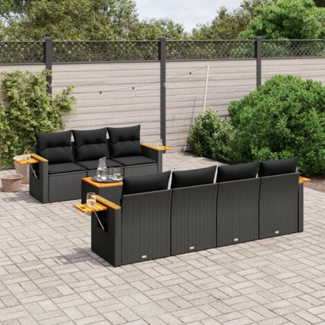 vidaXL Salon de jardin 8 pcs avec coussins noir résine tressée (1/5)