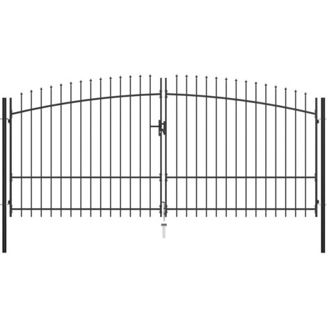 Vidaxl – Double portail fer et acier 400 x 225 cm – Ouverture battante – Acier enduit de poudre – Poteaux de 48 mm avec 3 clés incluses