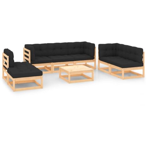 vidaXL Salon de jardin 8 pcs avec coussins Bois de pin massif (1/5)