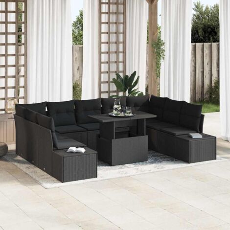 Ensemble de canapé de jardin avec coussin 10 szt. Noir polyrotin (1/5)