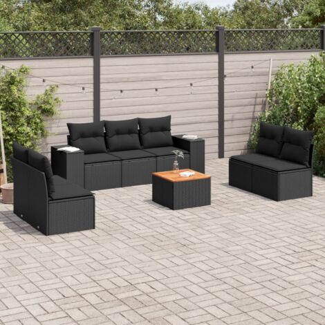 vidaXL Salon de jardin 8 pcs avec coussins noir résine tressée (1/3)