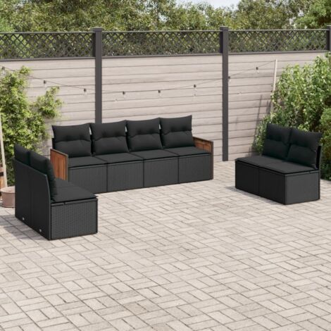 vidaXL Salon de jardin 8 pcs avec coussins noir résine tressée (1/5)