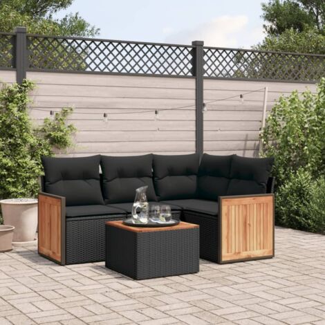 Salon de jardin 5 szt. avec coussins noir résine tressée (1/5)
