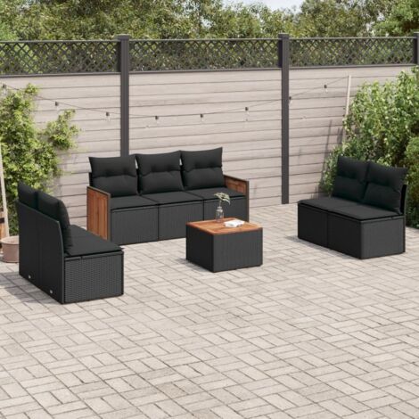 vidaXL Salon de jardin 8 pcs avec coussins noir résine tressée (1/5)