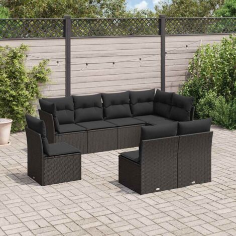 vidaXL Salon de jardin 8 pcs avec coussins noir résine tressée (1/3)