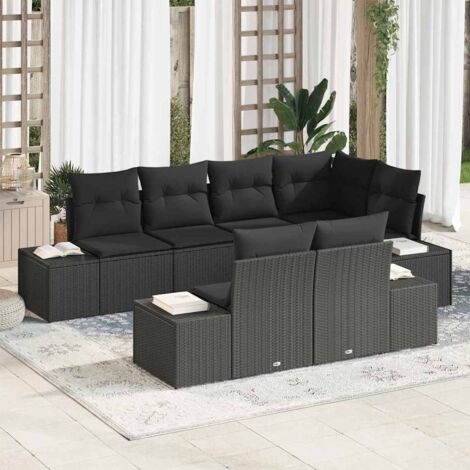 Ensemble de canapé de jardin avec coussin 7 szt. Noir polyrotin (1/5)