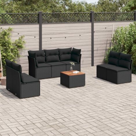 vidaXL Salon de jardin 8 pcs avec coussins noir résine tressée (1/3)