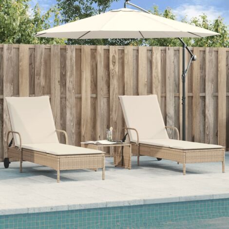 vidaXL Chaises longues avec coussins lot de 2 beige résine tressée