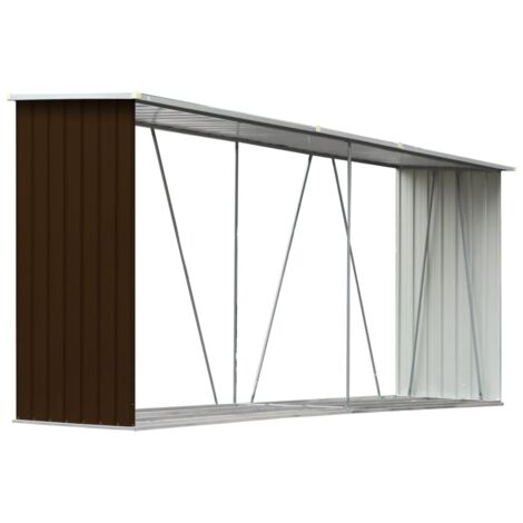 Vidaxl – Abri à bûches en acier galvanisé 330x84x152 cm marron – Structure stable avec barres de support – Résistant aux intempéries