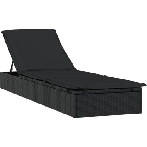 Jinlefu – Transat de jardin chaise longue avec coussin noir – Résine tressée et acier enduit – Dimensions 201 x 55 x 62 cm – Réglable pour confort personnalisé (1/5)