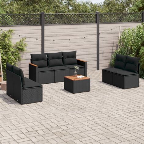 vidaXL Salon de jardin 8 pcs avec coussins noir résine tressée (1/5)