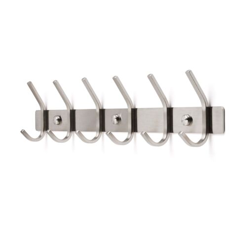 TOJ Living Porte-manteau mural 12 crochets – Patère murale / porte-serviettes – Style industriel & moderne – Acier inoxydable – 46 cm – argent (1/5)