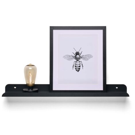 TOJ Living Étagère murale pour vinyles & cadres – Étagère à tableaux / tablette murale flottante – Acier inoxydable – 60 cm – noir mat (1/4)