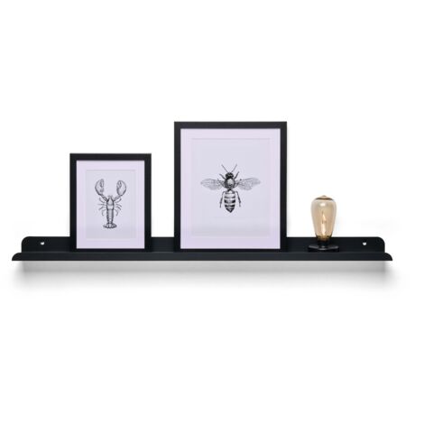TOJ Living Étagère murale pour vinyles & cadres – Étagère à tableaux / tablette murale flottante – Acier inoxydable – 90 cm – noir mat (1/4)