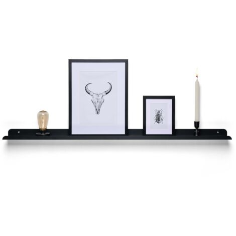 TOJ Living Étagère murale pour vinyles & cadres – Étagère à tableaux / tablette murale flottante – Acier inoxydable – 120 cm – noir mat (1/4)