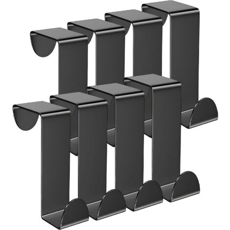 TOJ Living Crochets de porte – Lot de 8 – Sans perçage – Pour portes & placards – Acier inoxydable – Charge 5 kg – noir (1/5)