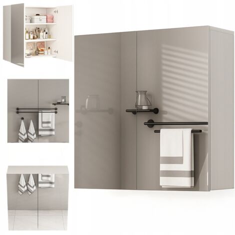 Hängender Badezimmerschrank mit Spiegel über dem Waschbecken, 2 Türen, weiß, modern