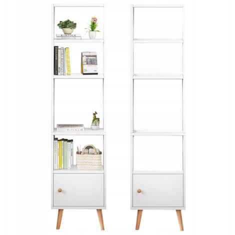 Weißes Standregal für Bücher, hohe Regalböden, skandinavischer Schrank (1/5)