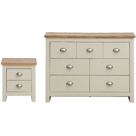 2 Piece Cream Bedroom Furniture Set Chest Of Drawers & Bedside Table