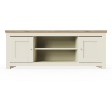 Modern TV Unit 2 Door 1 Shelf Cream Storage Oak Top (1/5)