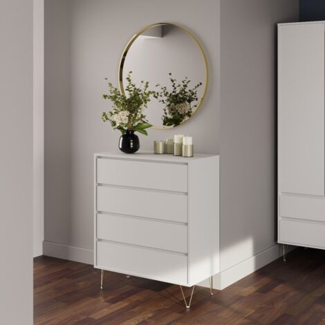 White 4 Drawer Chest With Gold Legs Modern Bedroom Storage Contemporary (1/3)