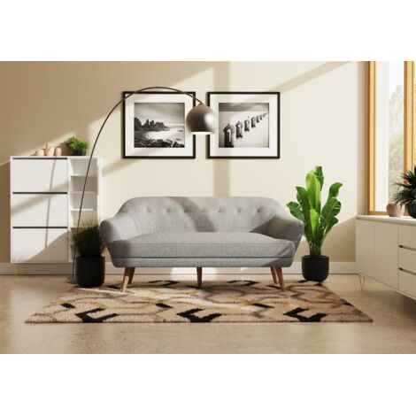 Light Grey 3 Seater Sofa Comfortable Classic Style Wooden Legs Light Grey (1/5)