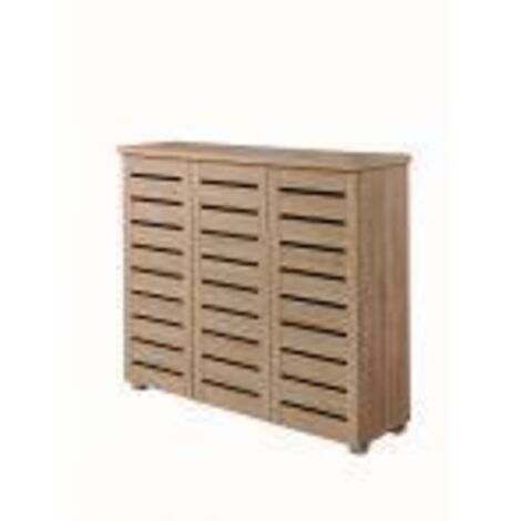 Large 3 Door Shoe Cabinet Storage Unit Multiple Oak