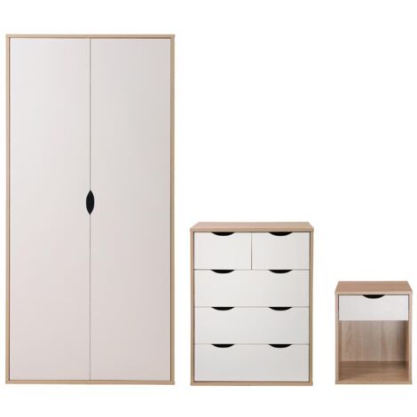 3 Piece Bedroom Set With 3+2 Drawers Sonoma Oak & White