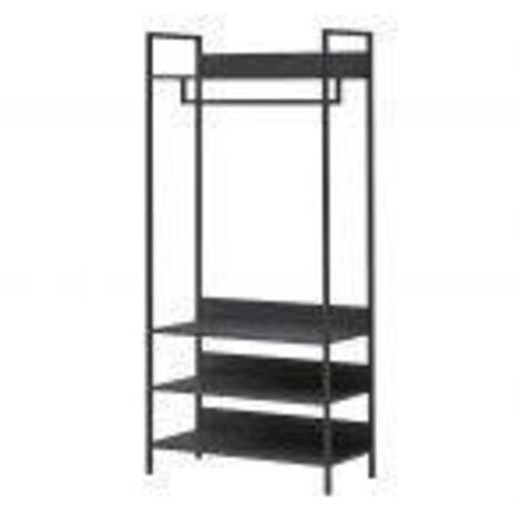 Wide Black Open Wardrobe with 4 Shelves and Hanging Rail in Oak Effect Black Metal Frames (1/5)