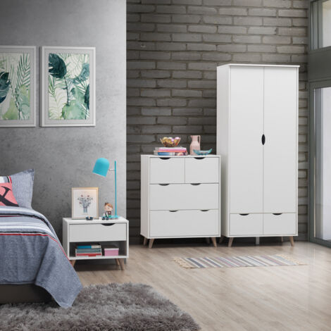 3 Piece Bedroom Set White Sonoma Oak Scandinavian Design Storage Wood Modern