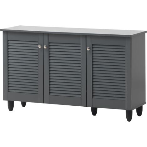 3 Door Shoe Cabinet Slim Storage Unit With Metal Handles & Shelves Grey