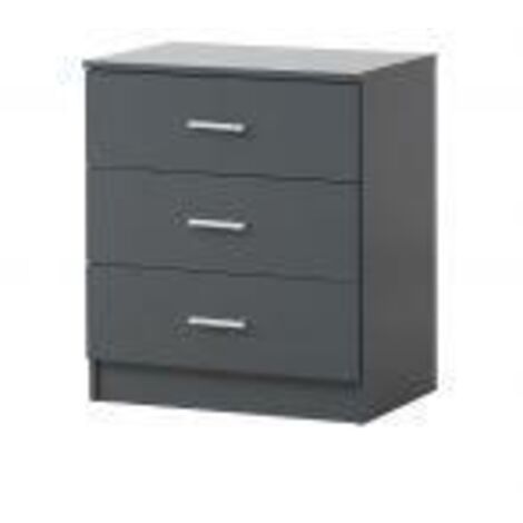 3 Drawer Chest Bedroom Storage Unit With Chrome Handles - Grey