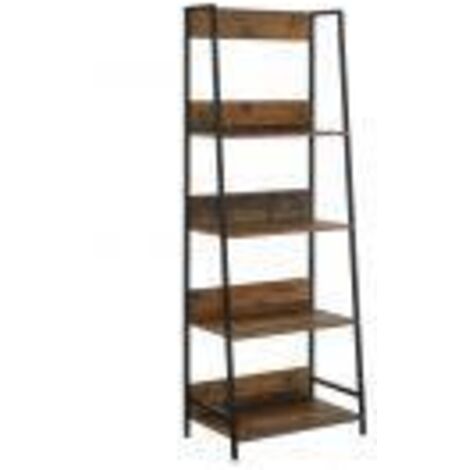 Skinny Rustic Display Bookcase With 4 Shelves Industrial Style Storage Oak Metal (1/5)