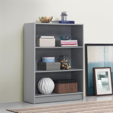 Light Grey Wide Bookcase With Adjustable Shelves (1/5)