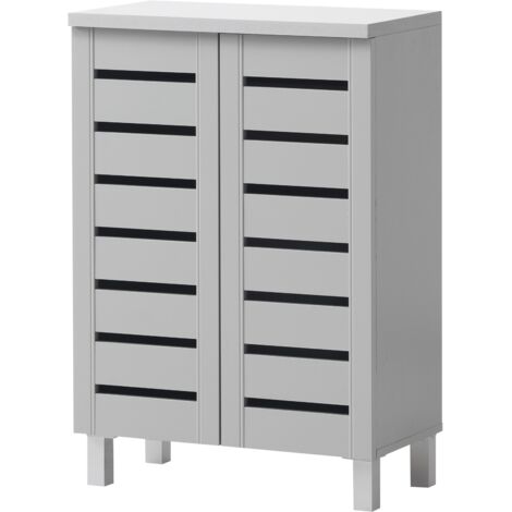 2 Door Shoe Cabinet Compact Storage Wooden Shoe Organizer 5 Finishes Oak - Light Grey (1/5)