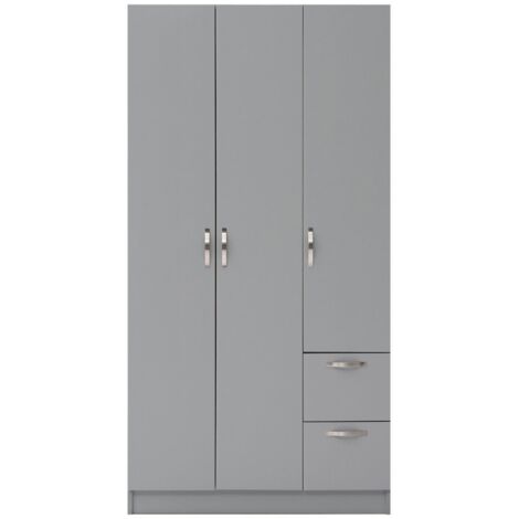 3 Door Double Wardrobe With 2 Drawers Grey Laminate