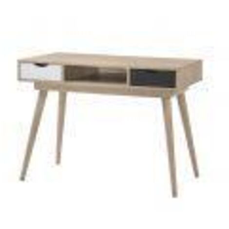 2 Drawer Desk Scandinavian Style Console Table Office Desk Oak Wood White & Grey (1/5)