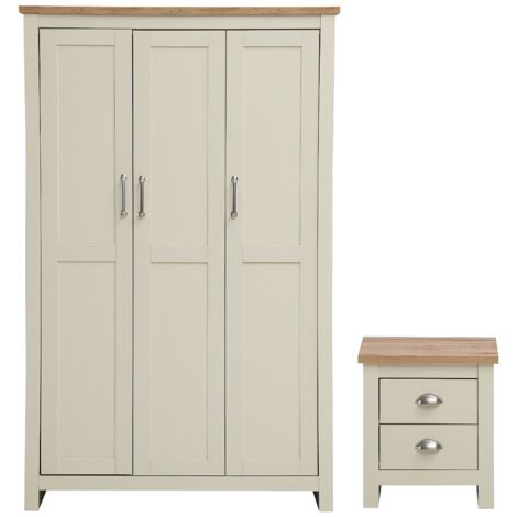 2 Piece Bedroom Set Cream Oak Wardrobe & Bedside Table Storage Wood Shelving