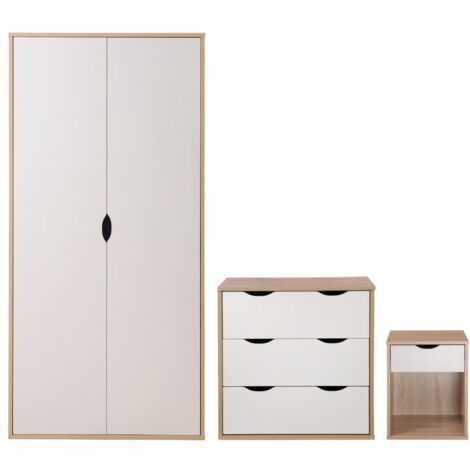 3 Piece Bedroom Set With 3 Drawers Sonoma Oak & White