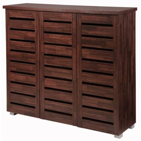 Large 3 Door Shoe Cabinet Storage Unit Multiple Walnut Brown