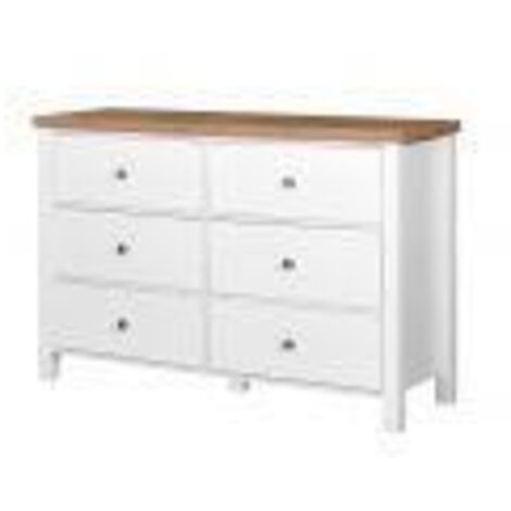 6 Drawer Chest White Finish With Oak Top Spacious Bedroom Storage Wood Drawer