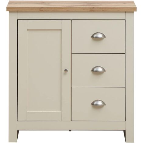 Small Modern Sideboard 1 Door 3 Drawers Cream Oak Top (1/5)