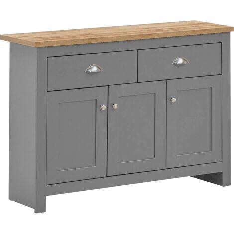Modern Sideboard with 3 Doors and 2 Drawers Grey with Oak Top
