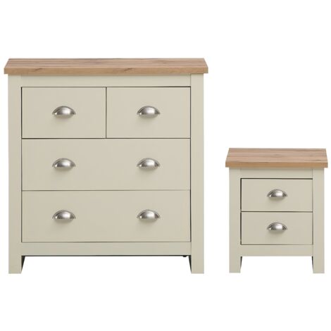 Cream Oak 2 – Piece Bedroom Set Chest of Drawers & Bedside Table Contemporary