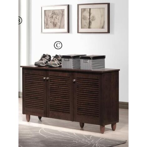 3 Door Shoe Cabinet Slim Storage Unit With Metal Handles & Shelves Walnut