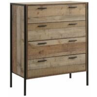 Industrial Chest of Drawers Rustic Oak 4 Drawer Bedroom Storage Metal Frame