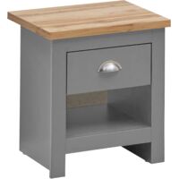 Nightstand with 1 Drawer Light Grey Bedside Table Oak Top