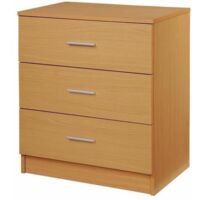 3 Drawer Chest Bedroom Storage Unit With Chrome Handles - Beech
