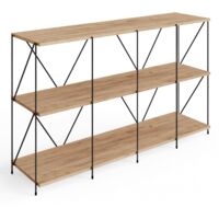 Industrial Style Display Bookcase Wide 3 Tier Storage Unit Oak Wood Black
