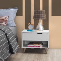 White Scandinavian Nightstand With 1 Drawer Wooden Bedside Table Particle Board